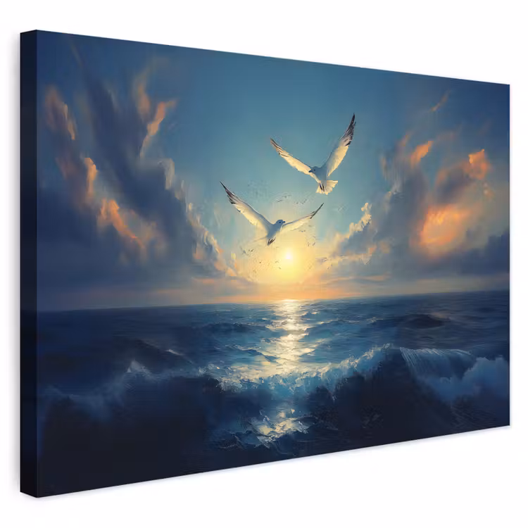 Buiten canvas - Meeuwen - Zee - Wolken -Blauw — 1