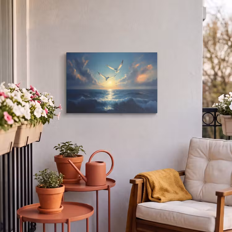 Buiten canvas - Meeuwen - Zee - Wolken -Blauw — 4