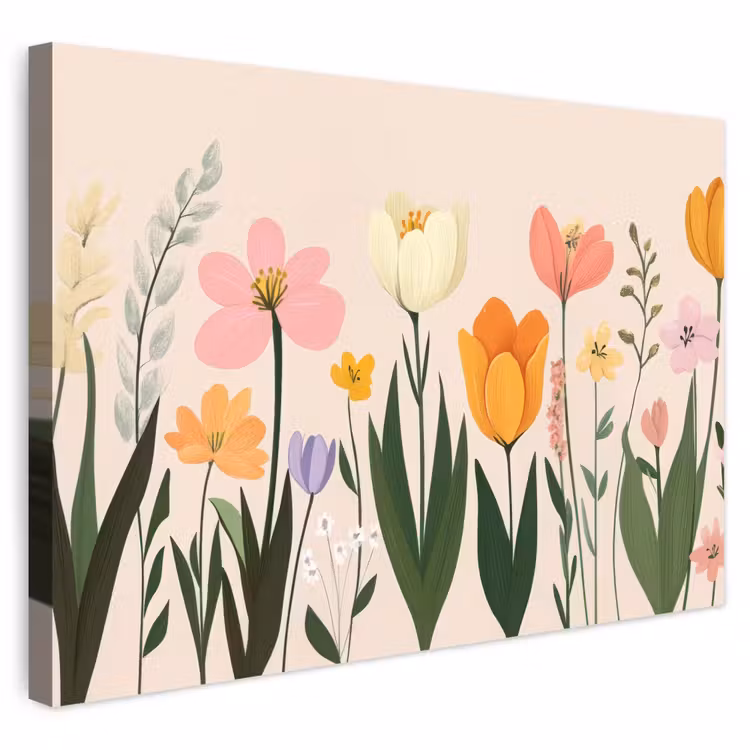 Buiten canvas - Pasteltinten - Bloemen - Illustratie — 1