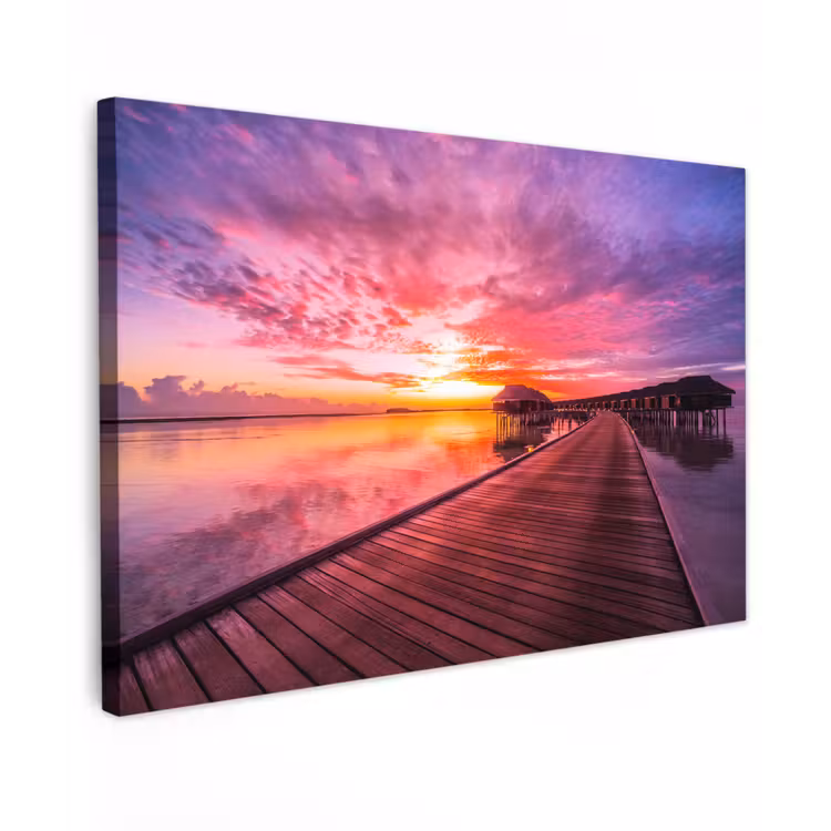 Buiten canvas - Steiger - Water - Zon - Roze - Horizon — 1