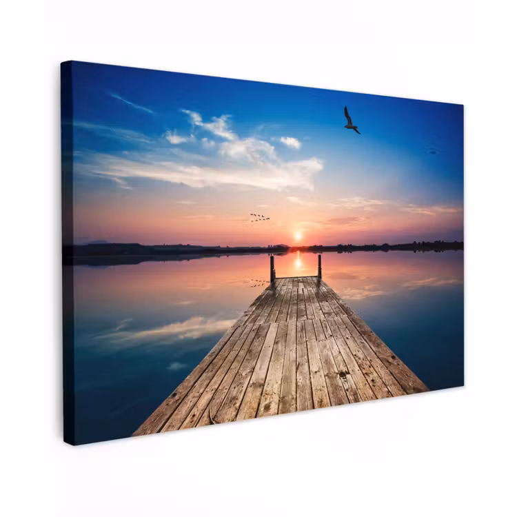 Buiten canvas - Steiger - Water - Zonsondergang - Roze - Horizon — 1