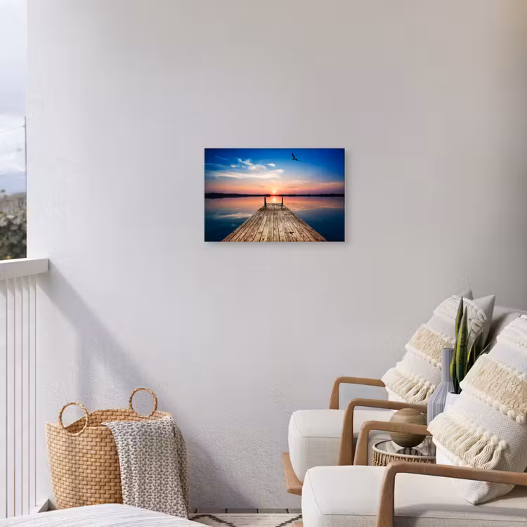 Buiten canvas - Steiger - Water - Zonsondergang - Roze - Horizon — 4