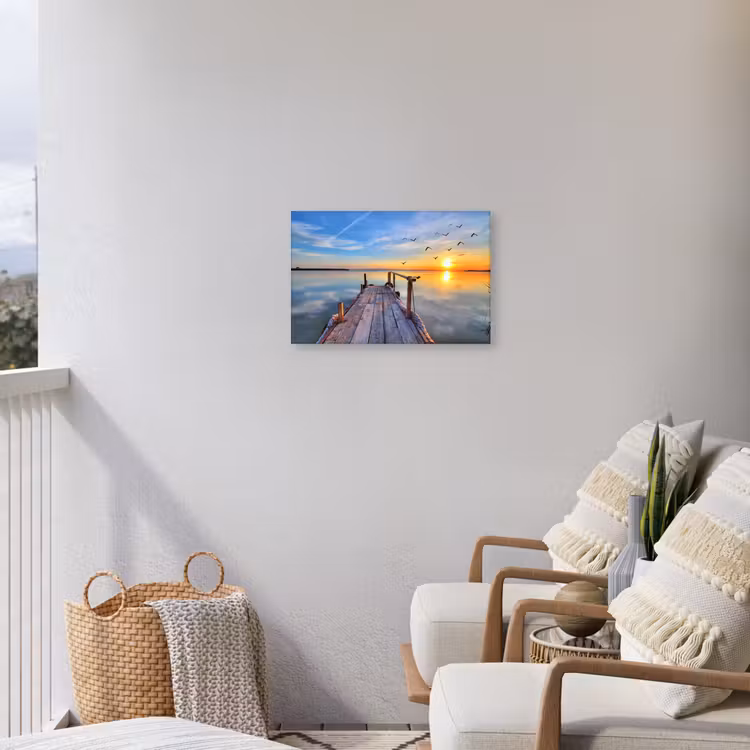 Buiten canvas - Water - Steiger - Vogels - Zonsondergang - Horizon — 4
