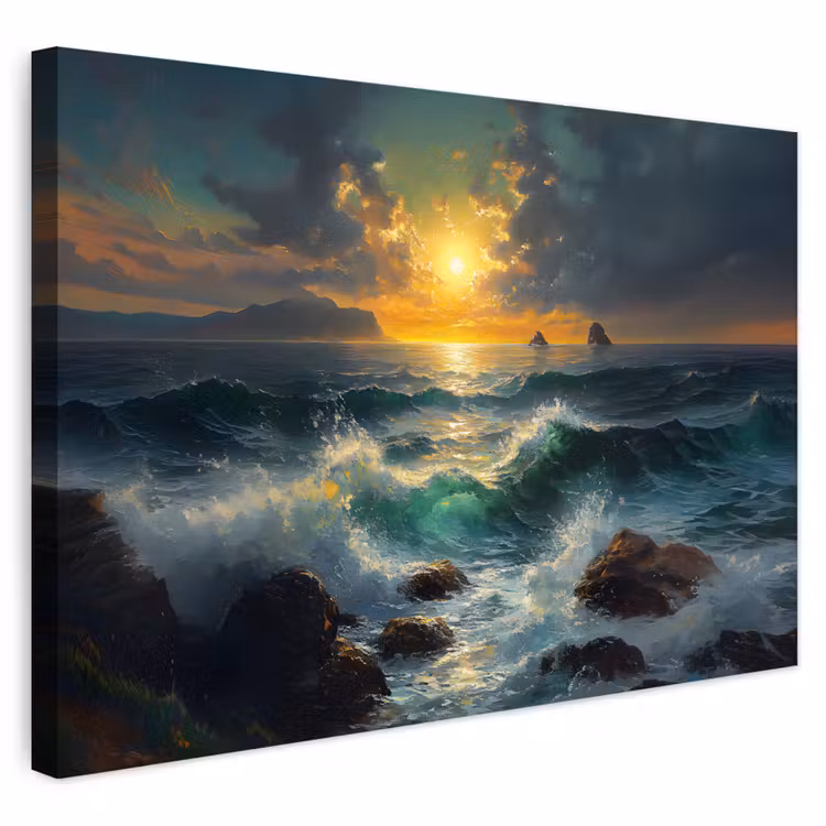 Buiten canvas - Zee - Zon - Golven - Rotsen — 1
