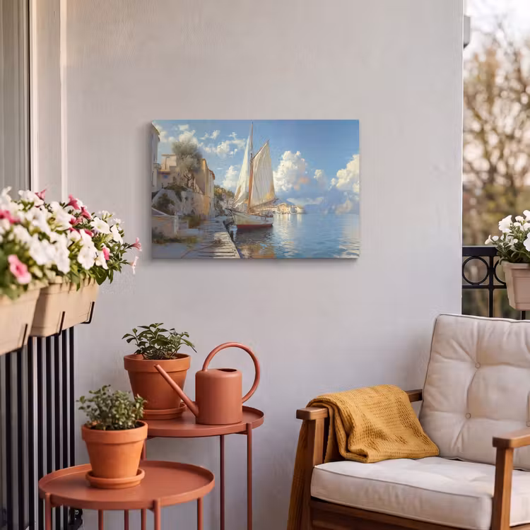Buiten canvas - Zeilschip - Huizen - Kade - Zee — 4