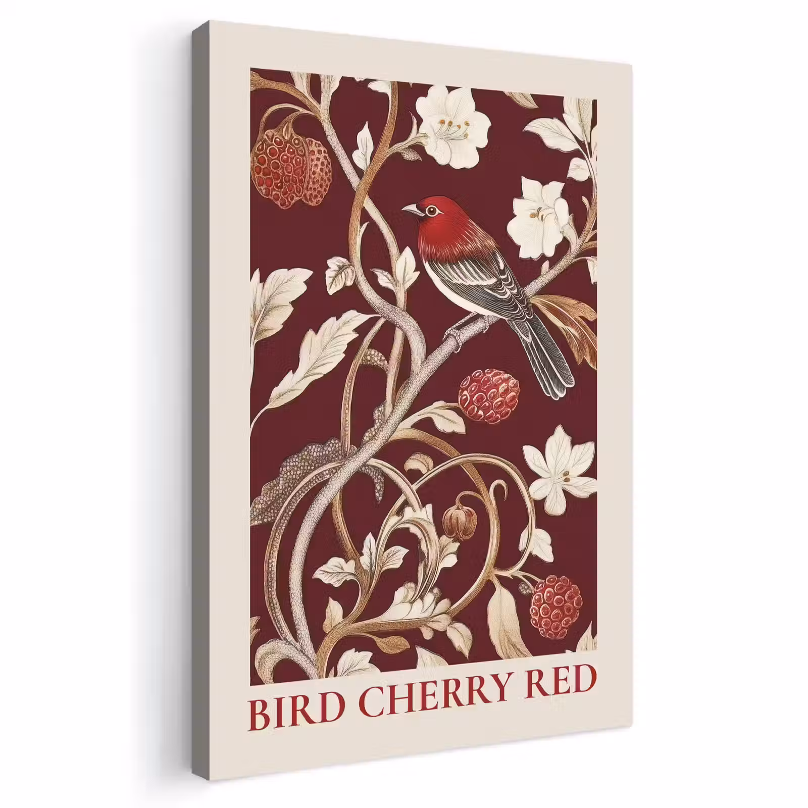 Buiten canvas - Vogel - Bordeaux - Bloemen - Bessen — 1