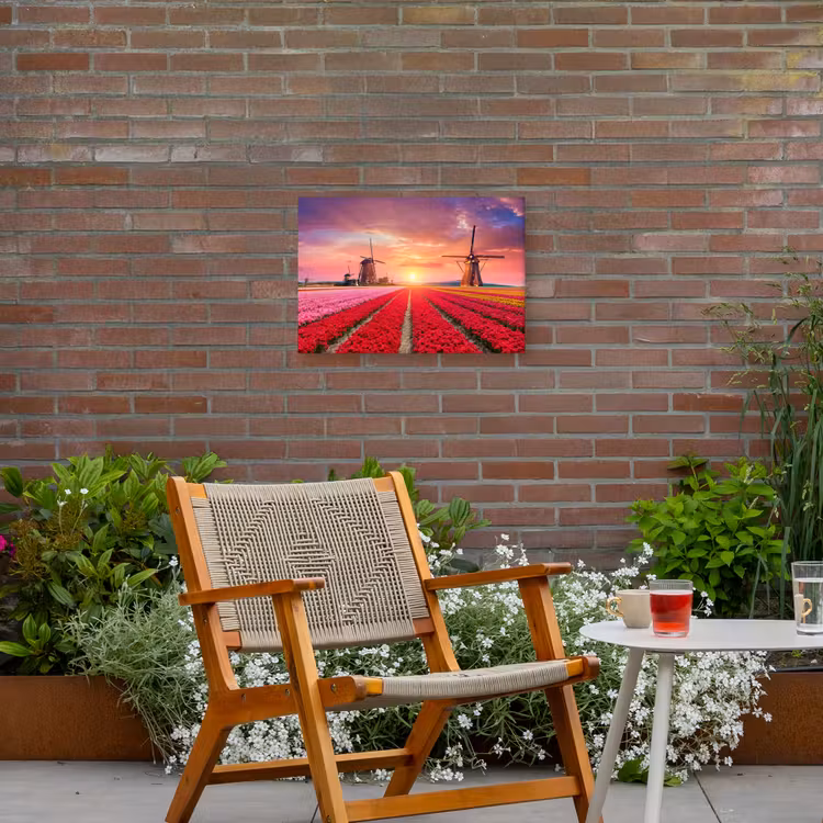 Buiten canvas - Tulpenvelden met windmolens bij zonsondergang — 2