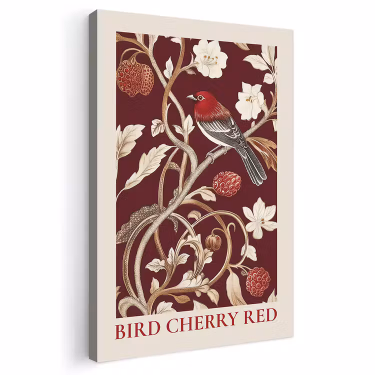 Buiten canvas - Vogel - Bordeaux - Bloemen - Bessen — 1