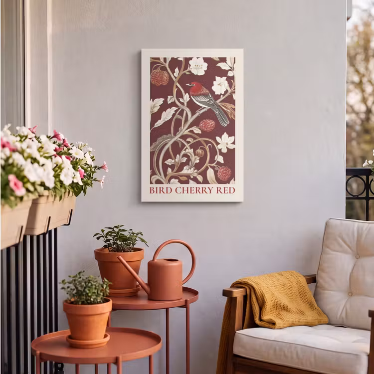 Buiten canvas - Vogel - Bordeaux - Bloemen - Bessen — 4