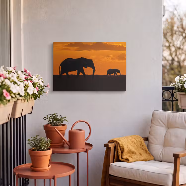Buiten canvas - Olifanten - Savanne - Zonsondergang — 3