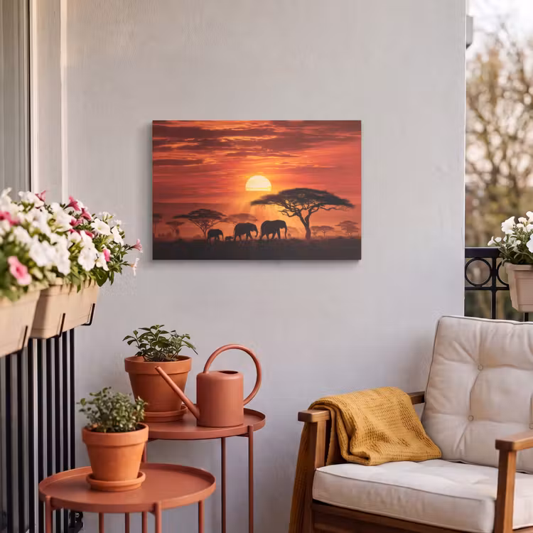 Buiten canvas - Savanne - Olifanten - Zonsondergang — 4