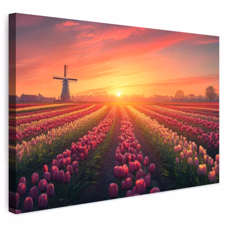 Buiten canvas - Windmolen - Zonsondergang - Landschap — 1