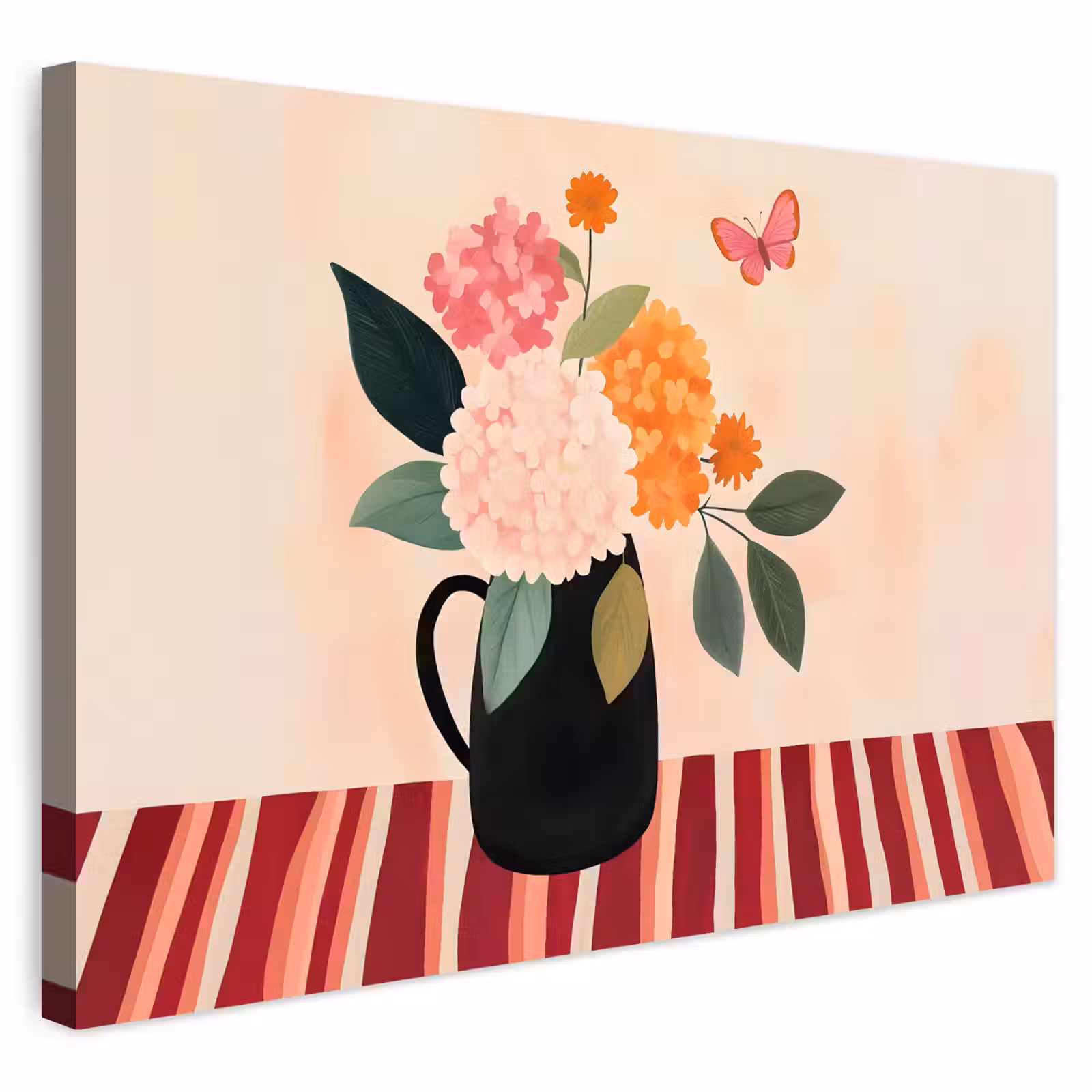 Buiten canvas - Vaas - Bloemen - Vlinder - Rood — 1