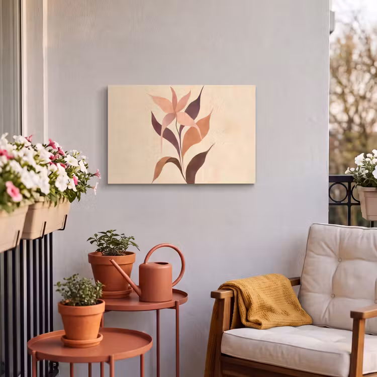 Buiten canvas - Minimalistisch - Bloem - Bladeren - Beige — 4