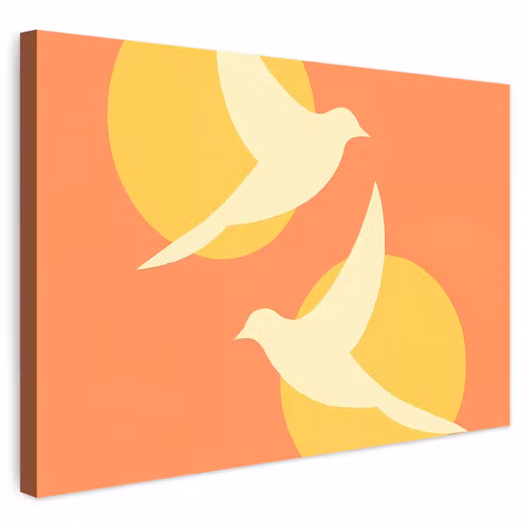 Buiten canvas - Vogels - Cirkels - Geel — 1