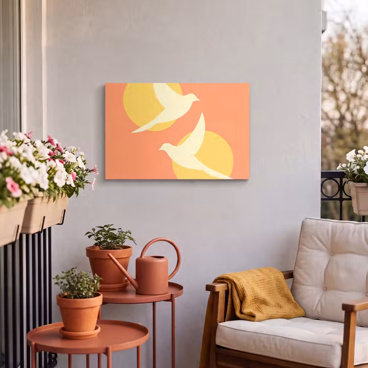 Buiten canvas - Vogels - Cirkels - Geel — 4