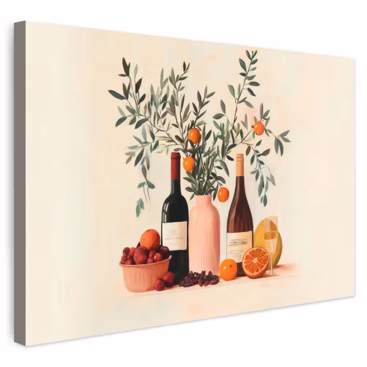 Buiten canvas - Wijnflessen - Takken - Sinaasappels — 1