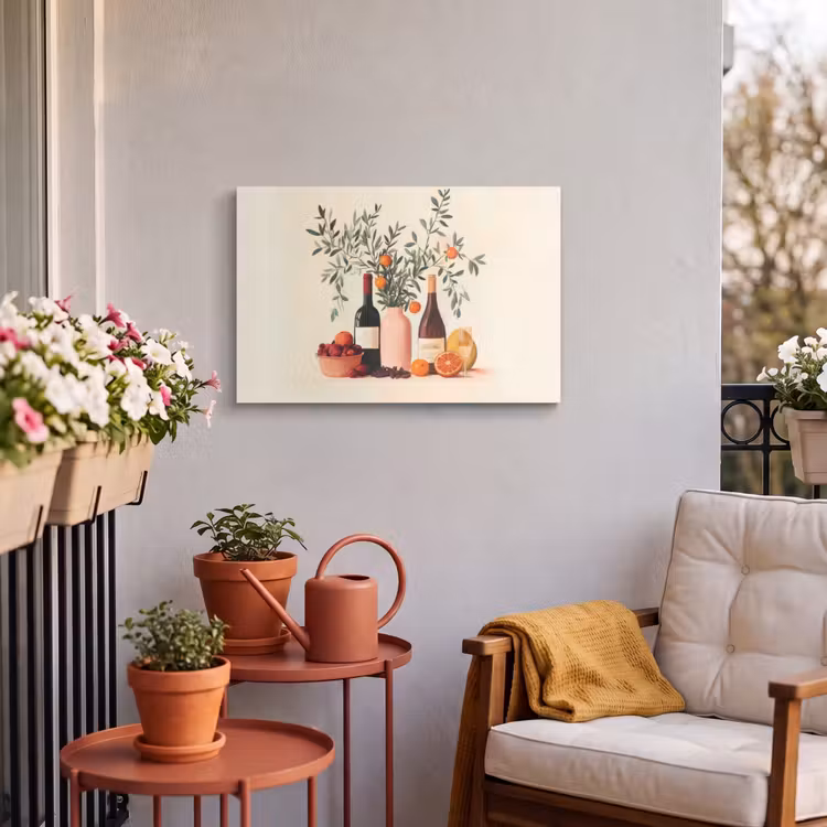 Buiten canvas - Wijnflessen - Takken - Sinaasappels — 4