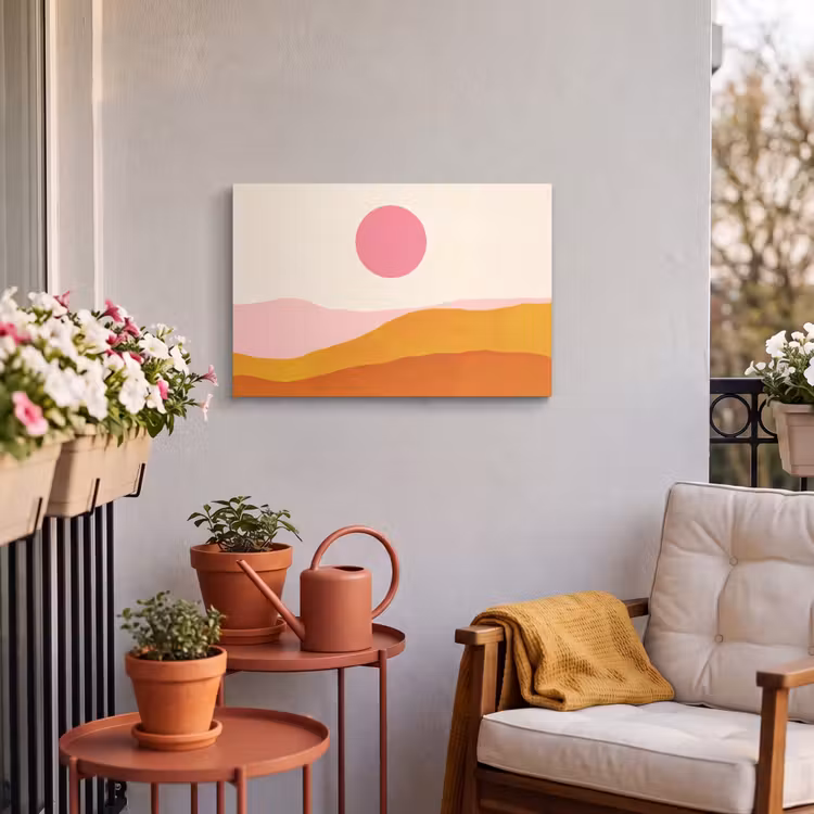 Buiten canvas - Zon - Heuvels - Abstract - Roze — 4
