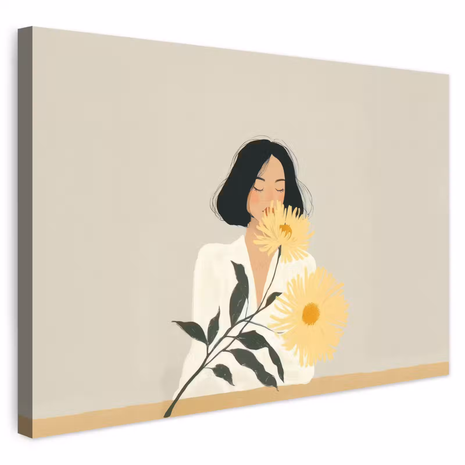 Buiten canvas - Vrouw - Bloem - Geel - Minimalistisch — 1