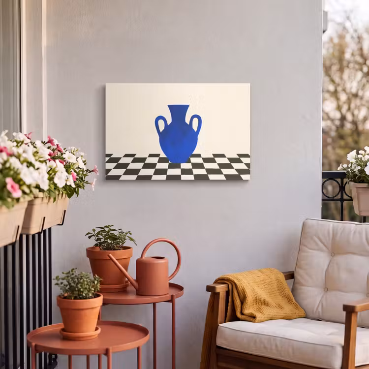 Buiten canvas - Vaas - Blauw - Geblokt - Modern — 4