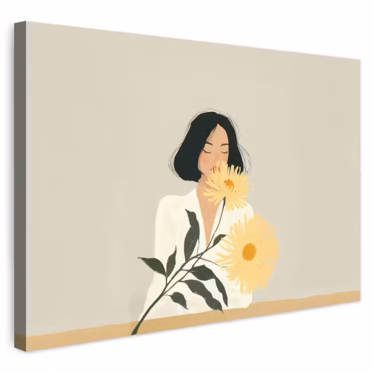Buiten canvas - Vrouw - Bloem - Geel - Minimalistisch — 1