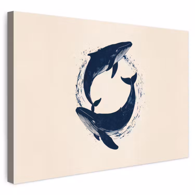 Buiten canvas - Walvissen - Spetters - Cirkel - Donkerblauw — 1