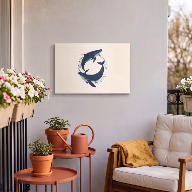 Buiten canvas - Walvissen - Spetters - Cirkel - Donkerblauw — 4