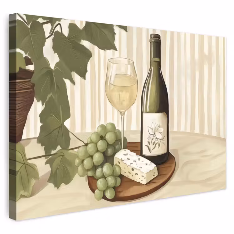 Buiten canvas - Wijn - Druiven - Kaas - Bladeren — 1