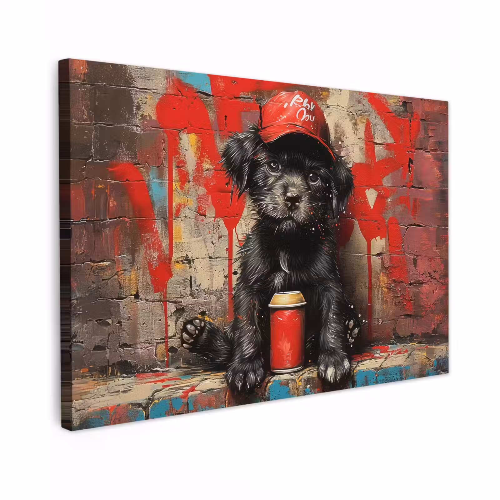 Buiten canvas - Puppy met Rode Pet en Spuitbus — 1
