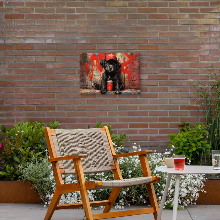 Buiten canvas - Puppy met Rode Pet en Spuitbus — 2