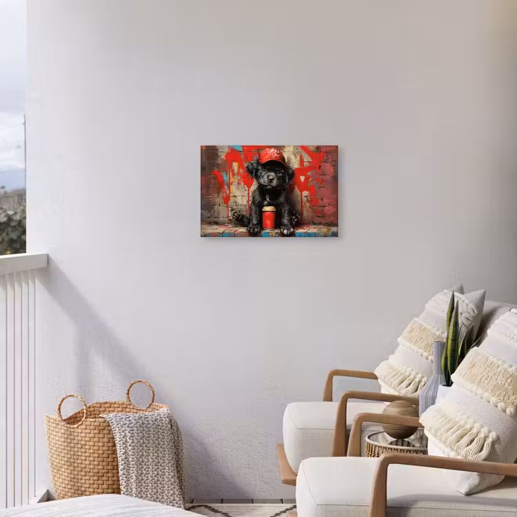 Buiten canvas - Puppy met Rode Pet en Spuitbus — 4