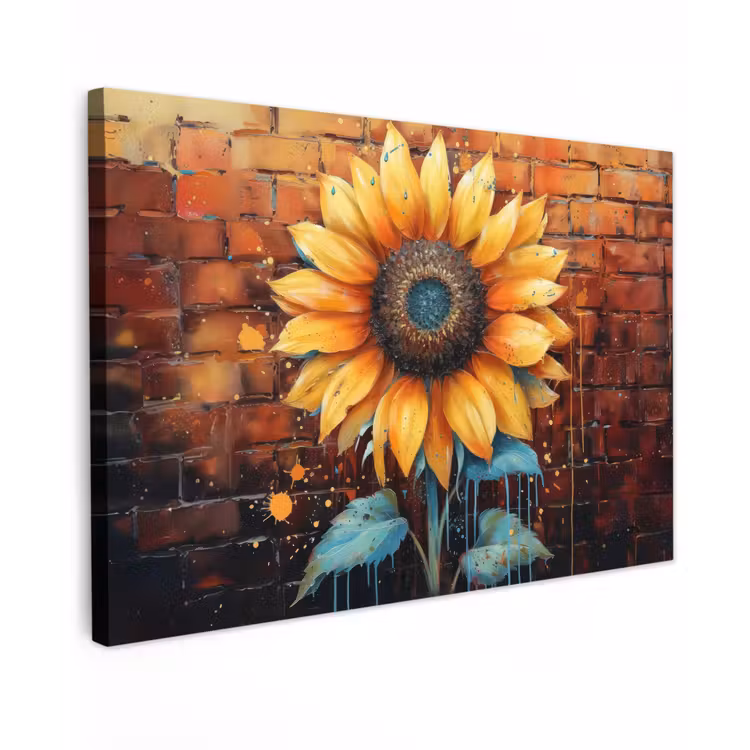 Buiten canvas - Zonnebloem op Bakstenen Muur — 1