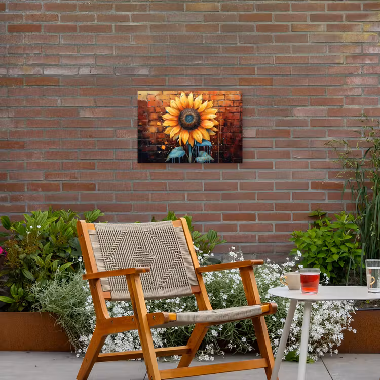 Buiten canvas - Zonnebloem op Bakstenen Muur — 2