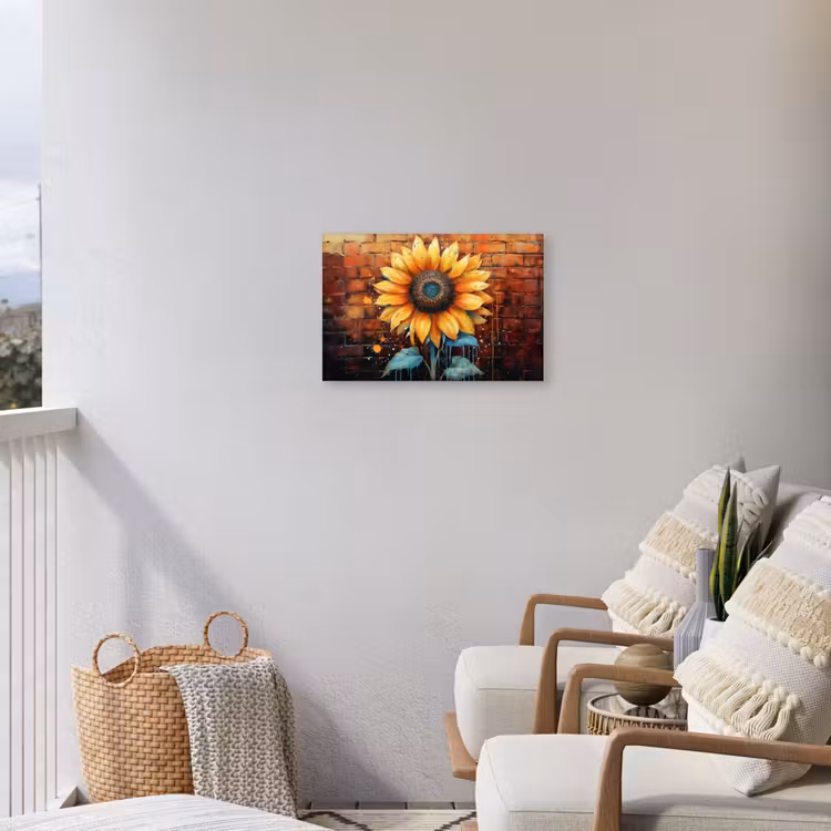Buiten canvas - Zonnebloem op Bakstenen Muur — 4