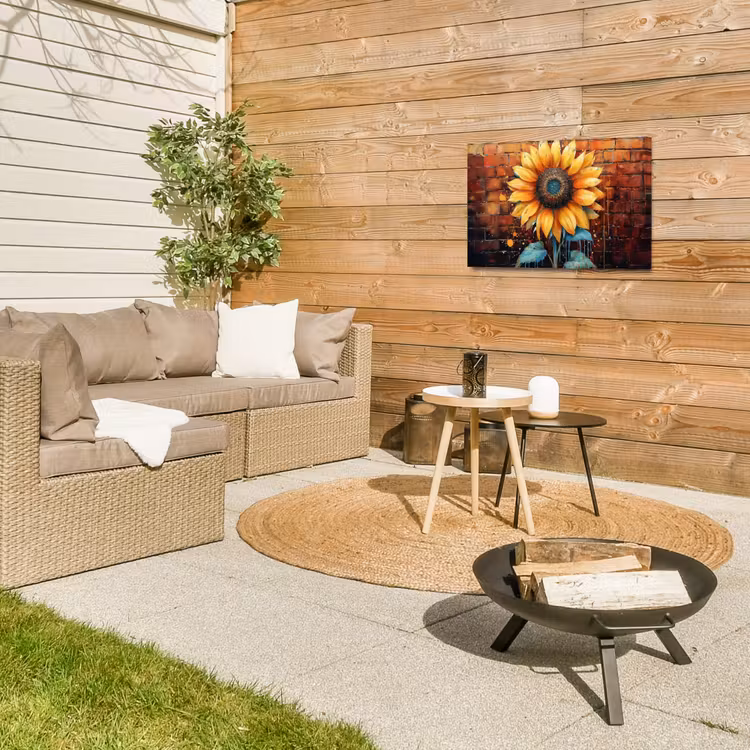 Buiten canvas - Zonnebloem op Bakstenen Muur — 5