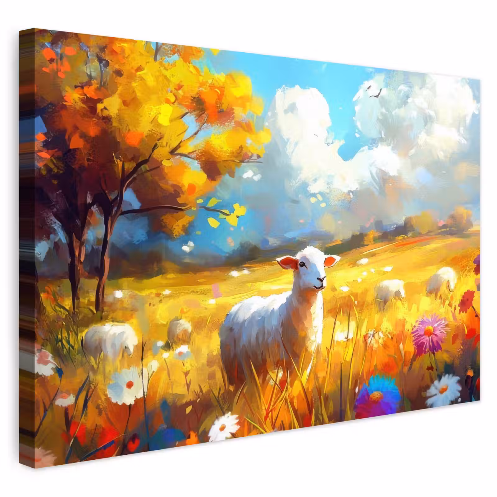 Buiten canvas - Schaap - Weide - Bloemen — 1