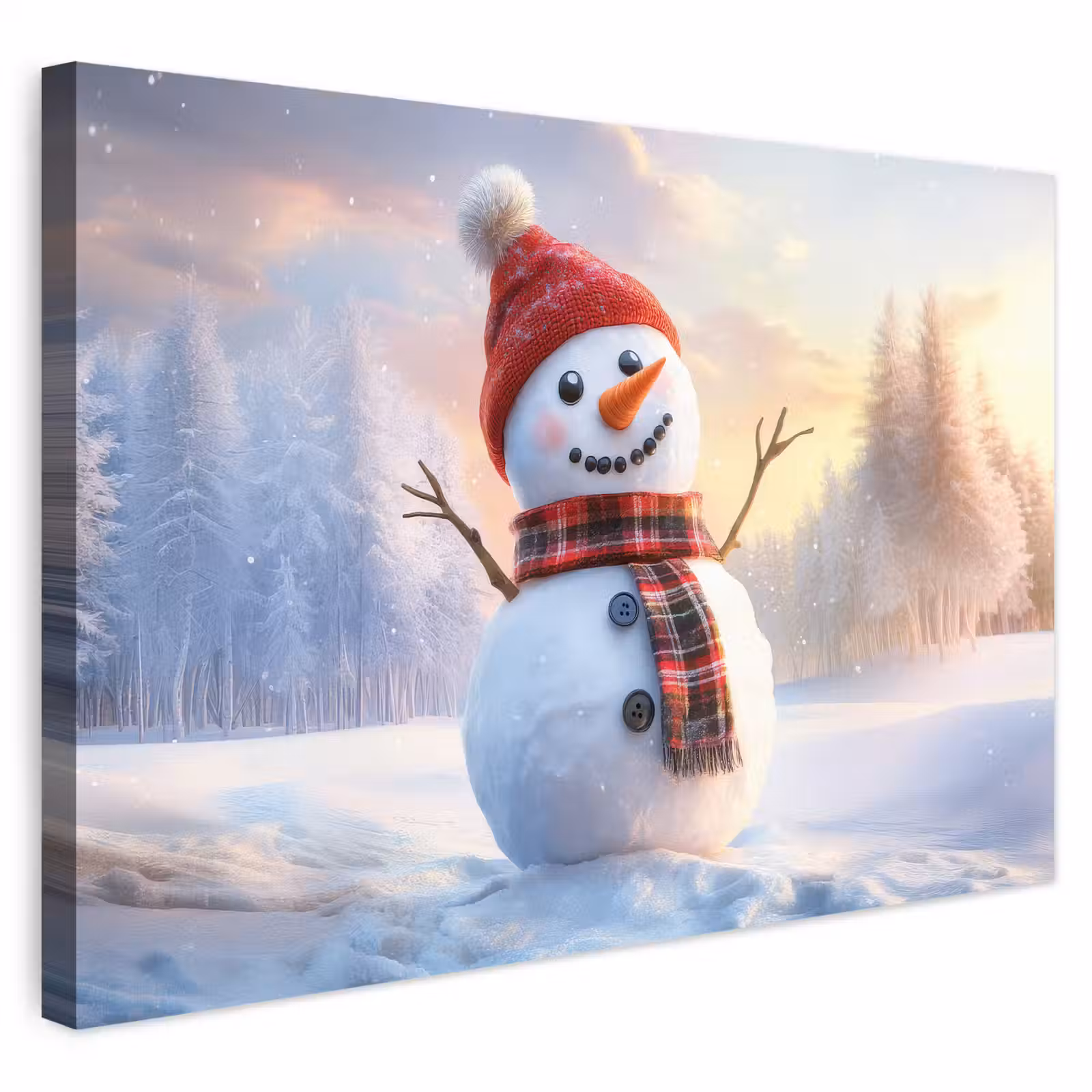 Buiten canvas - Sneeuwpop - Zonsondergang - Wit — 1