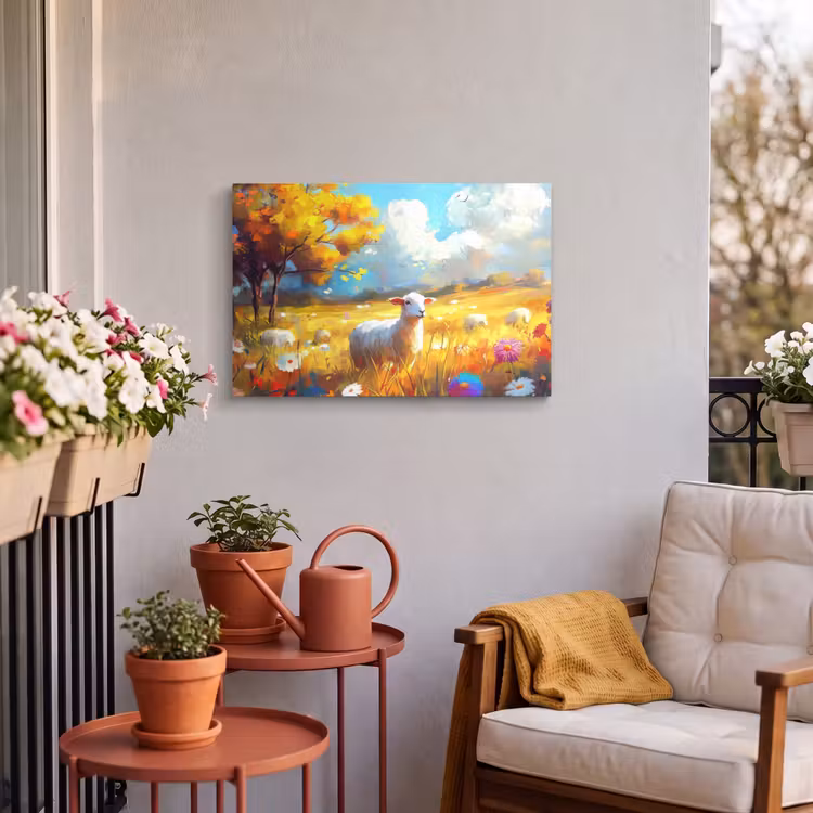 Buiten canvas - Schaap - Weide - Bloemen — 4