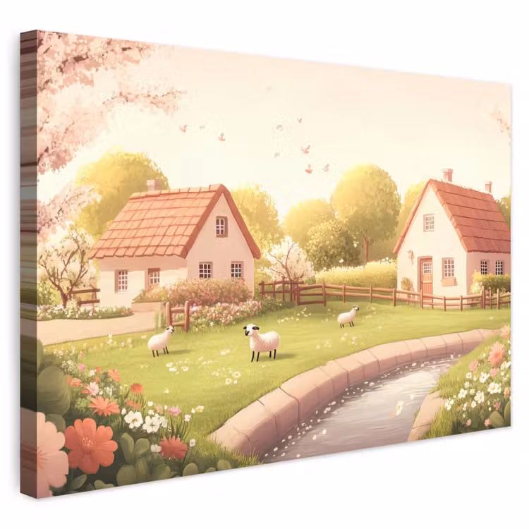 Buiten canvas - Schapen - Huisje - Platteland — 1