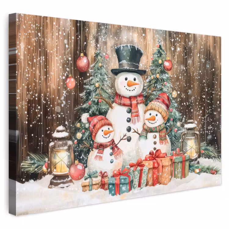 Buiten canvas - Sneeuwpop - Familie - Kleurrijk — 1