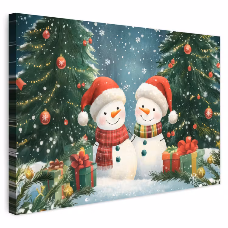 Buiten canvas - Sneeuwpop - Kerstsneeuw - Groen - Rood — 1