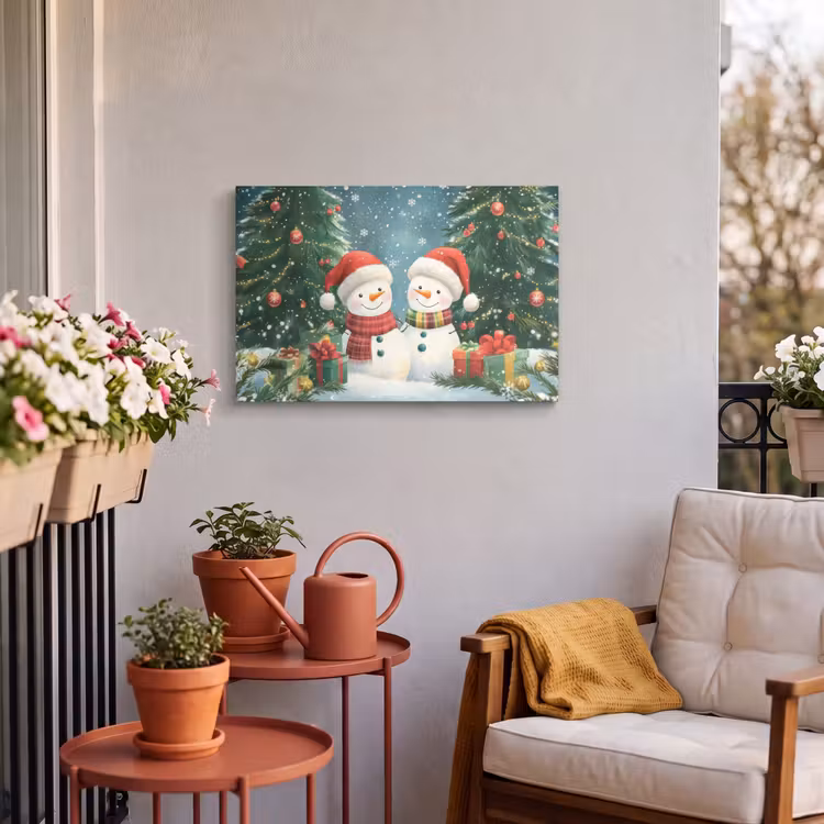Buiten canvas - Sneeuwpop - Kerstsneeuw - Groen - Rood — 3