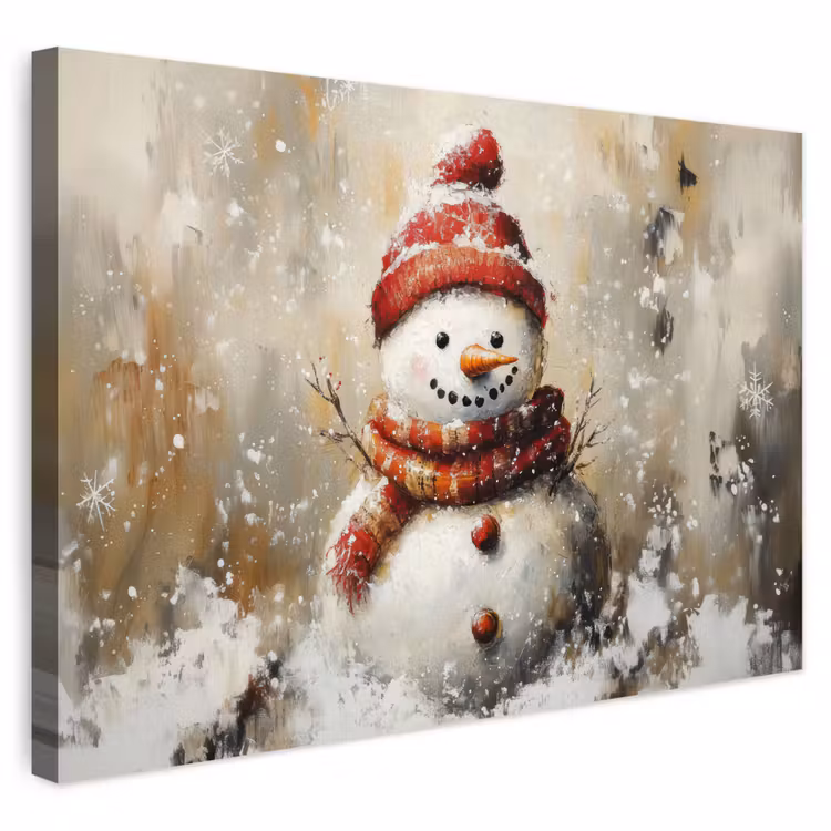 Buiten canvas - Sneeuwpop - Winter - Sneeuw - Beige — 1
