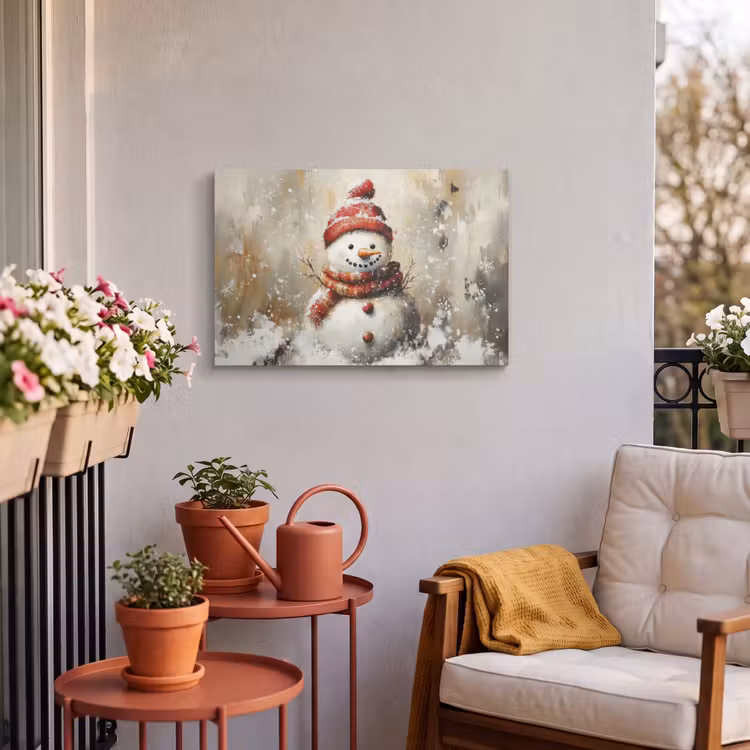 Buiten canvas - Sneeuwpop - Winter - Sneeuw - Beige — 4