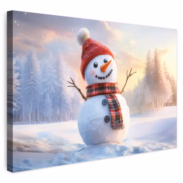 Buiten canvas - Sneeuwpop - Zonsondergang - Wit — 1