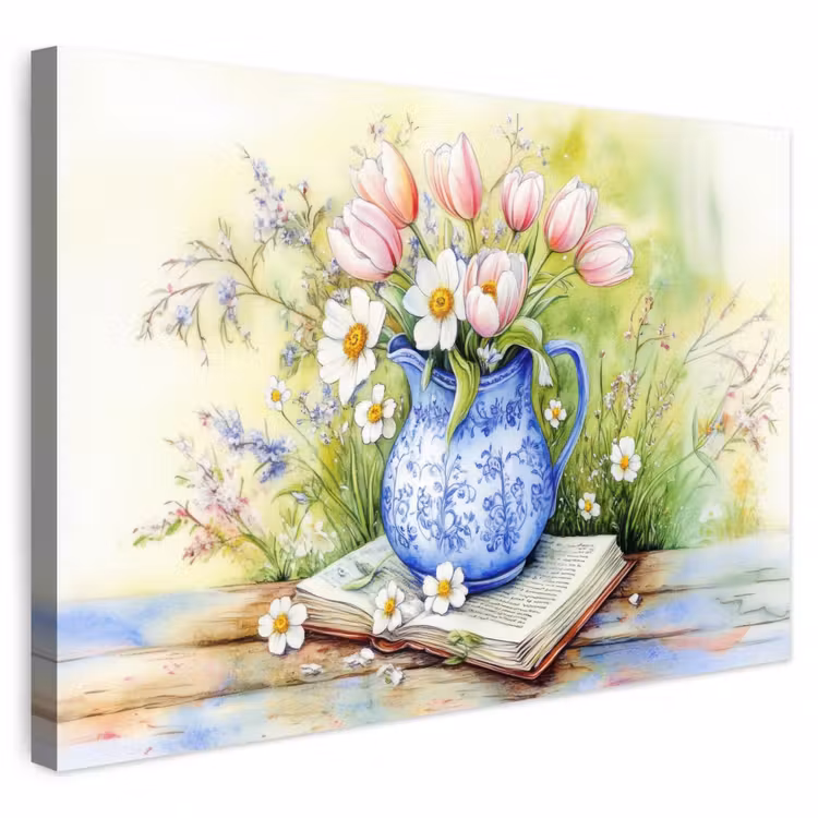 Buiten canvas - Vaas - Delftsblauw - Madeliefjes — 1