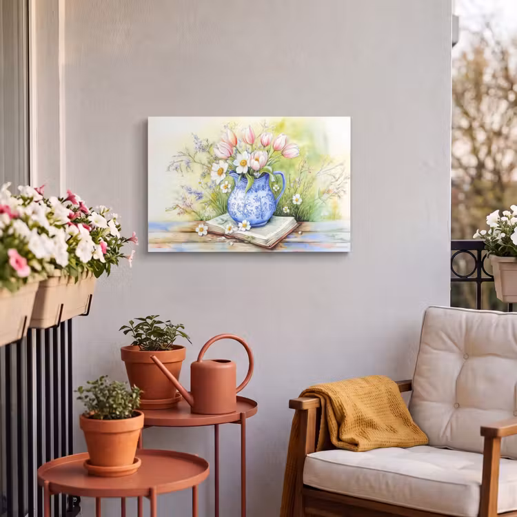Buiten canvas - Vaas - Delftsblauw - Madeliefjes — 4