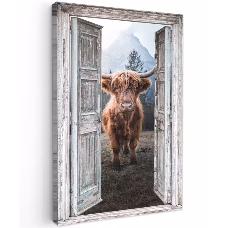 Buiten canvas - Oude deuren naar Schotse Hooglander — 1