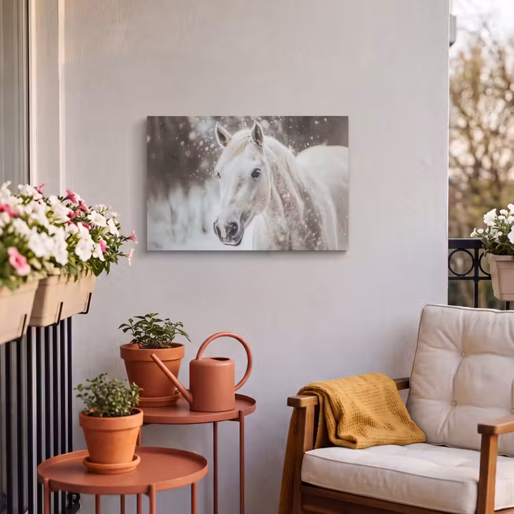 Buiten canvas - Paard - Wit - Winter - Natuur - Sneeuw - Dieren — 3